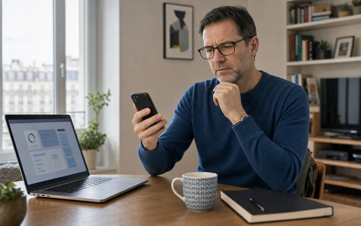 Person handling a suspicious phone message at a desk
