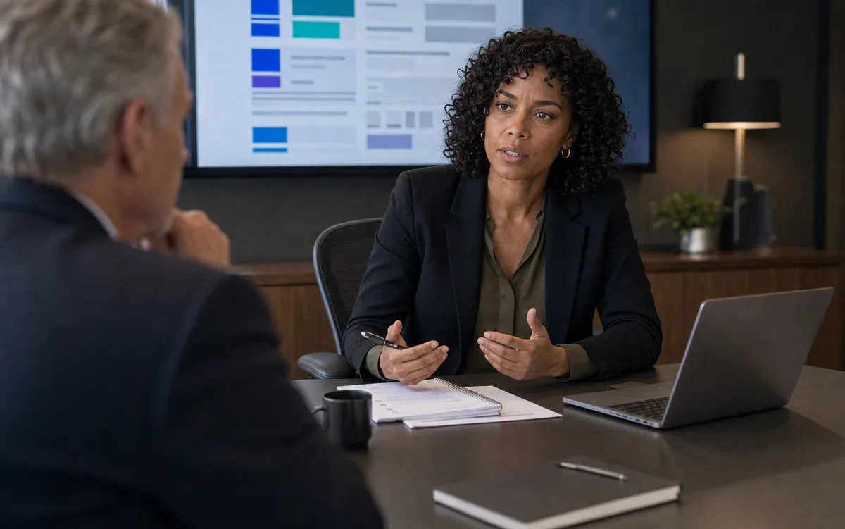 Professional handling pressure in a workplace meeting